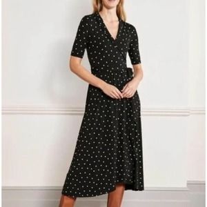 Boden Black and Pink Lavinia Jersey Polka Dot Wrap Midi Dress size 6 Long